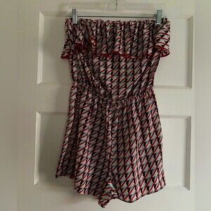 Peaches n Cream Nautical Print Bright Red and Blue Ruffled Strapless Romper